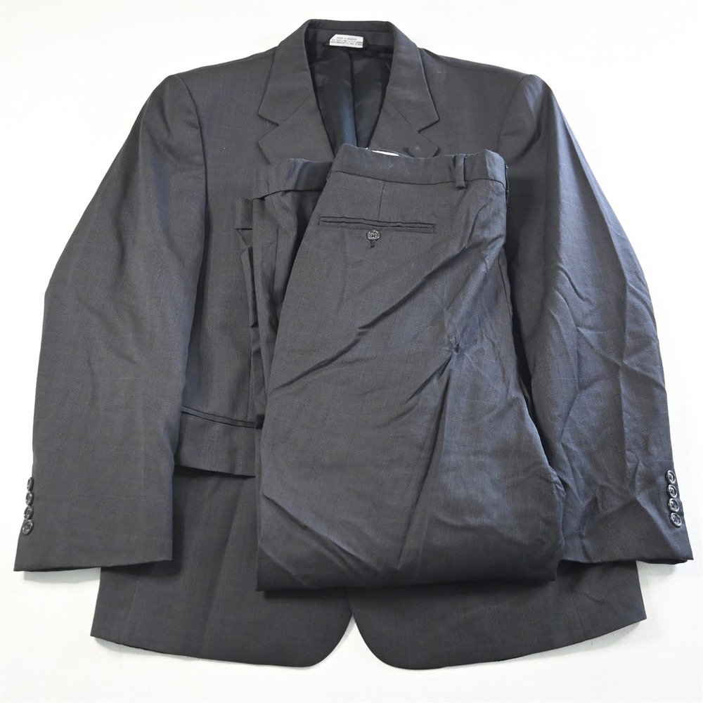 Vtg USA Made 40S 34x30 Gray Glenn Check 100% Wool Mens Jacket Pants Suit‎